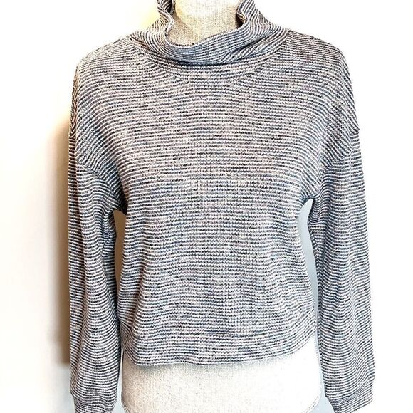 Madewell Mockneck Crop Glittery Stripe Sweater Womens S - Picture 2 of 9